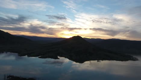 Drone-shot-over-lake-salagou-during-sunset.-France.